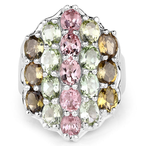 6.74 Carat Genuine Brown Tourmaline, Pink Tourmaline & Green Tourmaline .925 Sterling Silver Ring by Bids.com