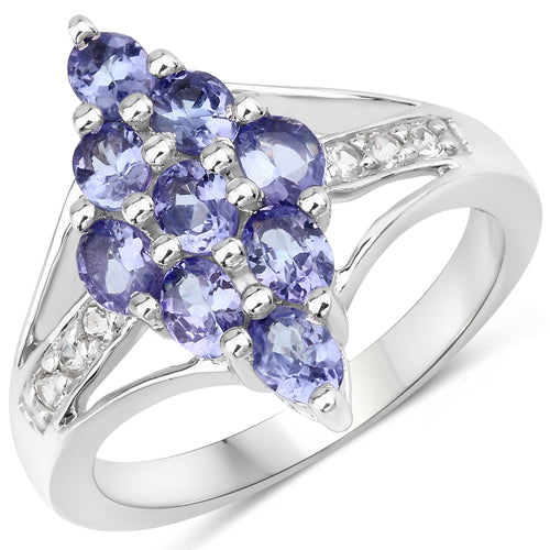 1.71 Carat Genuine Tanzanite and White Topaz .925 Sterling Silver Ring DestGlow