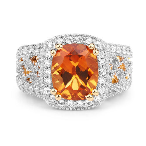 3.71 Carat Genuine Citrine and White Topaz .925 Sterling Silver Ring by Bids.com