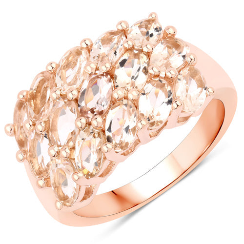14K Rose Gold Plated 3.30 Carat Genuine Morganite .925 Sterling Silver Ring DestGlow