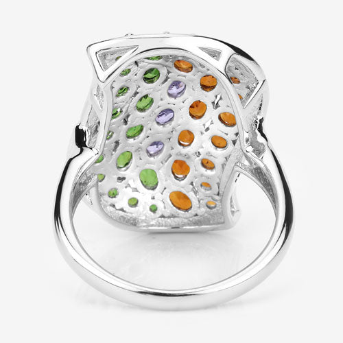 4.18 Carat Genuine Multi Stones .925 Sterling Silver Ring DestGlow