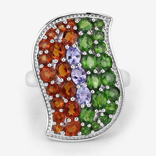 4.18 Carat Genuine Multi Stones .925 Sterling Silver Ring DestGlow