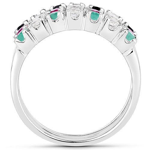 1.44 Carat Genuine Multi Stones .925 Sterling Silver Ring DestGlow