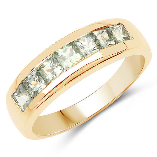14K Yellow Gold Plated 1.26 Carat Genuine Green Sapphire .925 Sterling Silver Ring by Bids.com