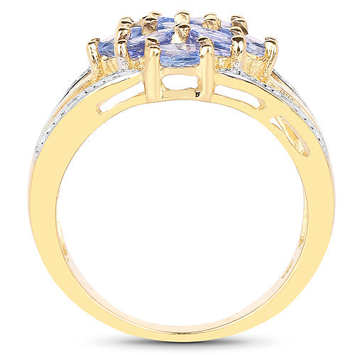 14K Yellow Gold Plated 1.59 Carat Genuine Tanzanite and White Topaz .925 Sterling Silver Ring by Bids.com