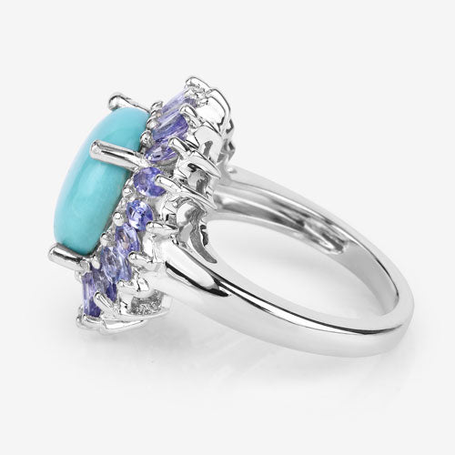 6.10 Carat Genuine Larimar and Tanzanite .925 Sterling Silver Ring by Bids.com