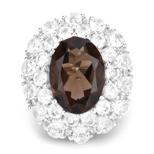 9.29 Carat Genuine Smoky Quartz and White Topaz .925 Sterling Silver Ring by Bids.com