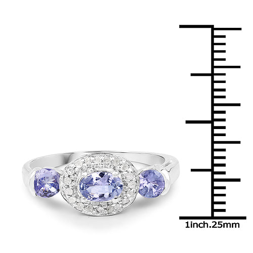 1.00 Carat Genuine Tanzanite and White Topaz .925 Sterling Silver Ring by Bids.com