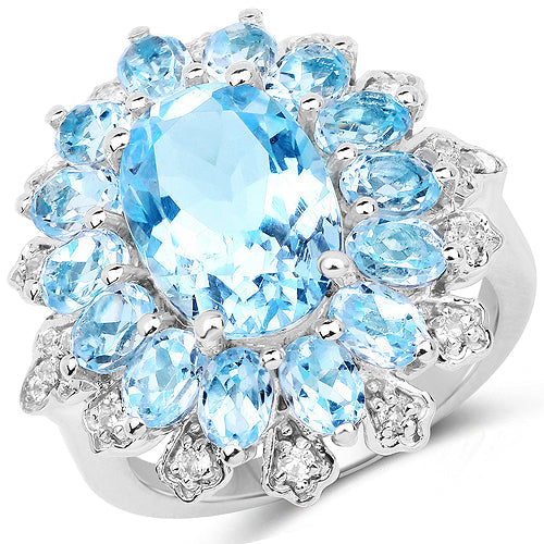 7.57 Carat Genuine Blue Topaz and White Topaz .925 Sterling Silver Ring by Bids.com