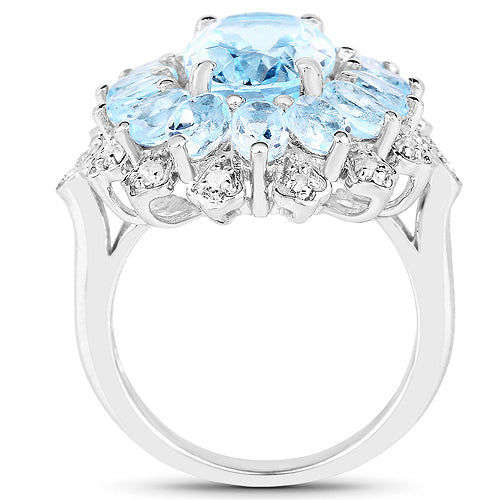 7.57 Carat Genuine Blue Topaz and White Topaz .925 Sterling Silver Ring by Bids.com