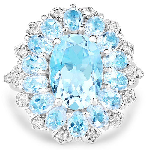 7.57 Carat Genuine Blue Topaz and White Topaz .925 Sterling Silver Ring by Bids.com