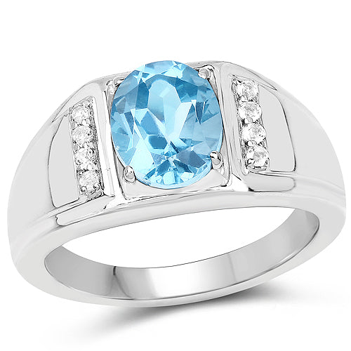 2.18 Carat Genuine London Blue Topaz and White Topaz .925 Sterling Silver Ring by Bids.com