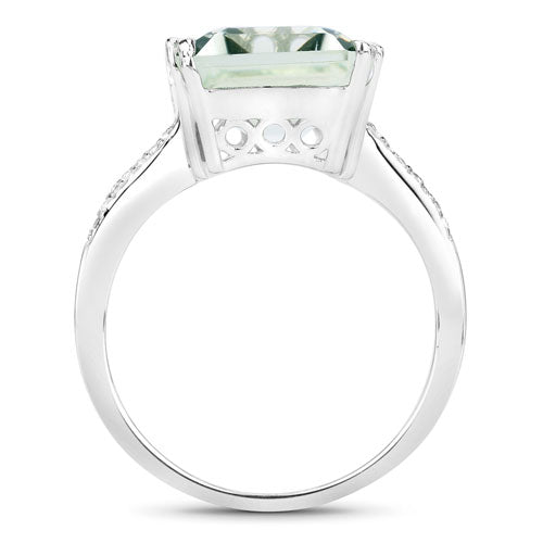 10.64 Carat Genuine Green Amethyst and White Topaz .925 Sterling Silver Ring by Bids.com