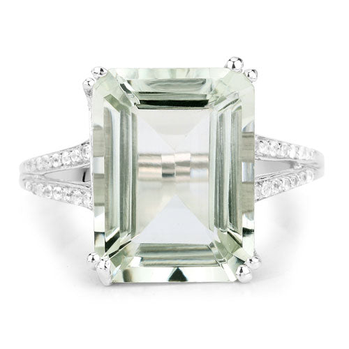10.64 Carat Genuine Green Amethyst and White Topaz .925 Sterling Silver Ring by Bids.com