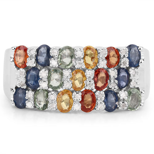 3.61 Carat Genuine Multi Sapphire .925 Sterling Silver Ring DestGlow