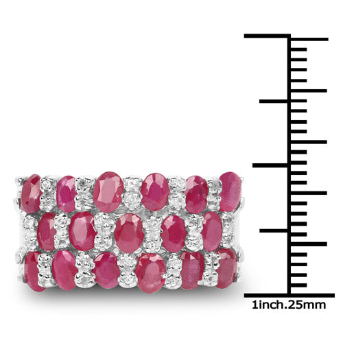 3.69 Carat Genuine Ruby and White Topaz .925 Sterling Silver Ring by Bids.com