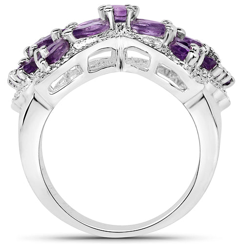 3.08 Carat Genuine Amethyst .925 Sterling Silver Ring DestGlow