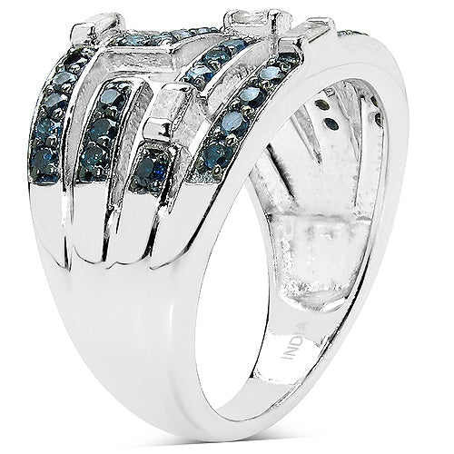 0.59 Carat Genuine Blue Diamond & White Diamond .925 Sterling Silver Ring by Bids.com