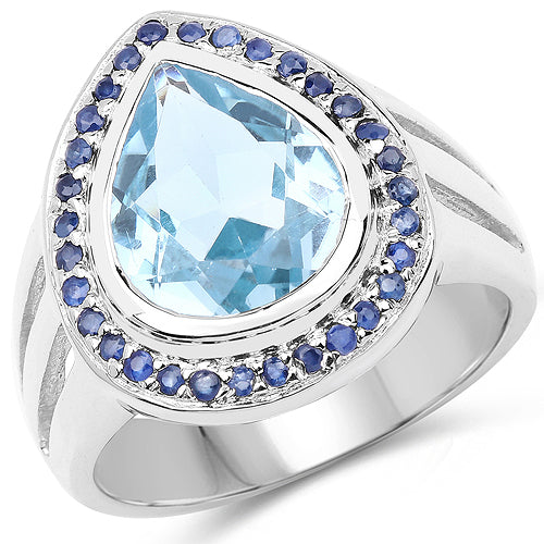 5.42 Carat Genuine Blue Topaz and Blue Sapphire .925 Sterling Silver Ring by Bids.com