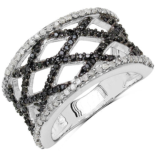 0.92 Carat Genuine Black Diamond & White Diamond .925 Sterling Silver Ring by Bids.com
