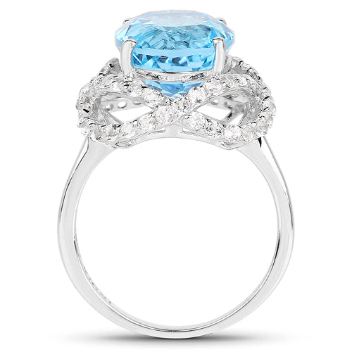 7.32 Carat Genuine Swiss Blue Topaz & White Topaz .925 Sterling Silver Ring by Bids.com