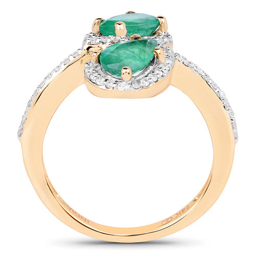 2.06 Carat Genuine Zambian Emerald & White Zircon 14K Yellow Gold Ring DestGlow