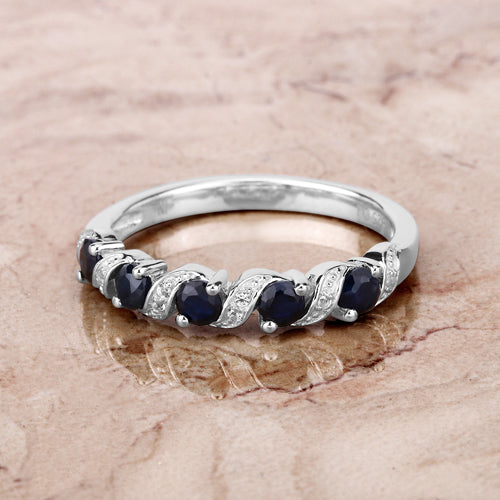0.64 Carat Genuine Blue Sapphire and White Topaz .925 Sterling Silver Ring DestGlow