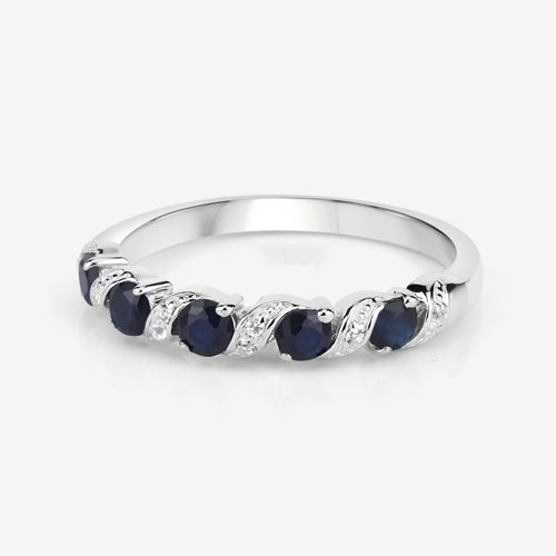 0.64 Carat Genuine Blue Sapphire and White Topaz .925 Sterling Silver Ring DestGlow