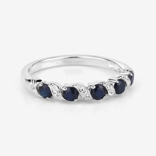 0.64 Carat Genuine Blue Sapphire and White Topaz .925 Sterling Silver Ring DestGlow
