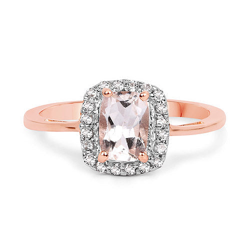 14K Rose Gold Plated 1.05 Carat Genuine Morganite and White Topaz .925 Sterling Silver Ring DestGlow