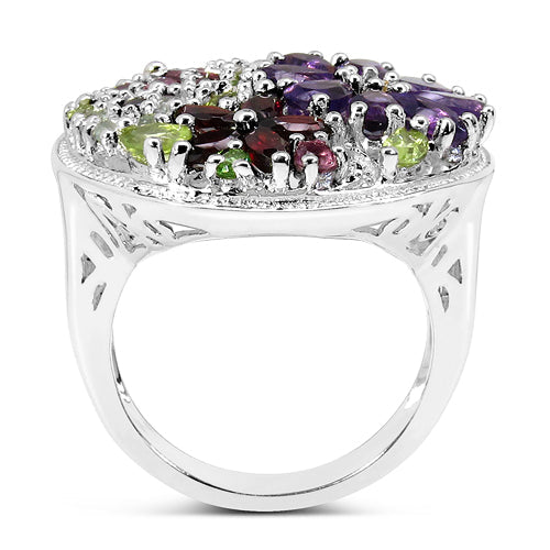 4.02 Carat Genuine Multi Stones .925 Sterling Silver Ring DestGlow