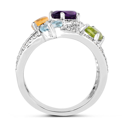 3.66 Carat Genuine Multi Stones .925 Sterling Silver Ring by Bids.com