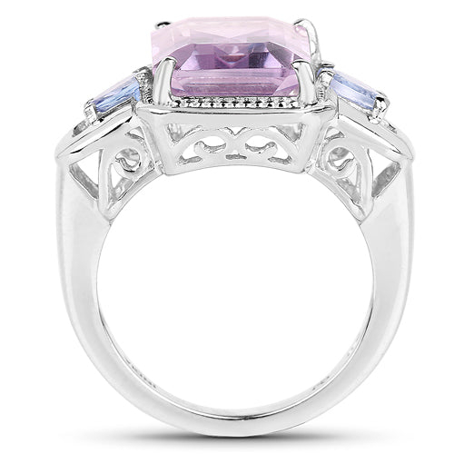 6.60 Carat Genuine Amethyst & Tanzanite .925 Sterling Silver Ring DestGlow