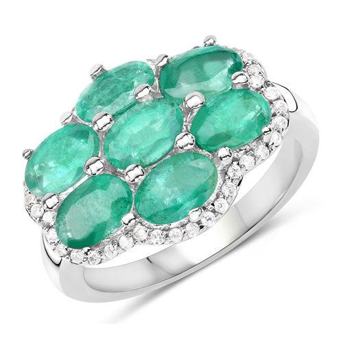 3.33 Carat Genuine Zambian Emerald and White Zircon .925 Sterling Silver Ring by Bids.com
