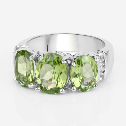 4.14 Carat Genuine Peridot and White Topaz .925 Sterling Silver Ring by Bids.com