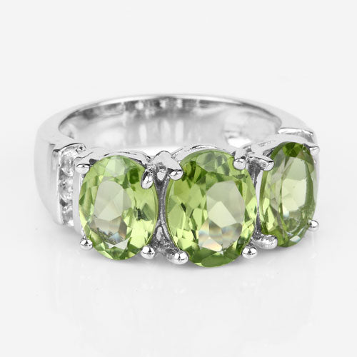 4.14 Carat Genuine Peridot and White Topaz .925 Sterling Silver Ring by Bids.com