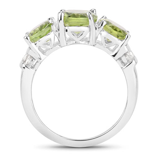 4.14 Carat Genuine Peridot and White Topaz .925 Sterling Silver Ring by Bids.com