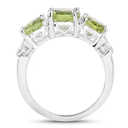 4.14 Carat Genuine Peridot and White Topaz .925 Sterling Silver Ring