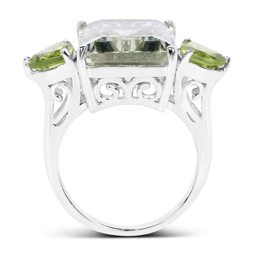 11.90 Carat Genuine Green Amethyst and Peridot .925 Sterling Silver Ring DestGlow