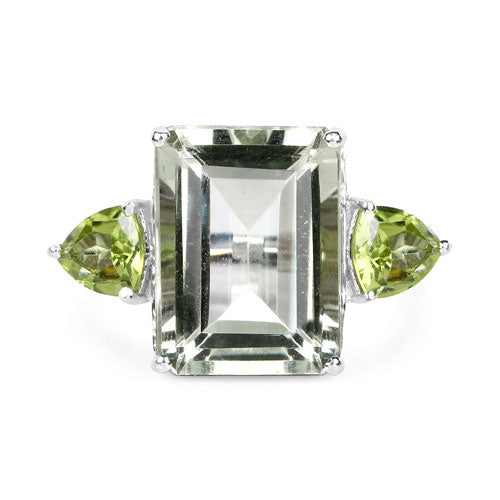 11.90 Carat Genuine Green Amethyst and Peridot .925 Sterling Silver Ring DestGlow