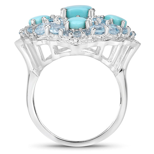 6.18 Carat Genuine Turquoise and Blue Topaz .925 Sterling Silver Ring by Bids.com