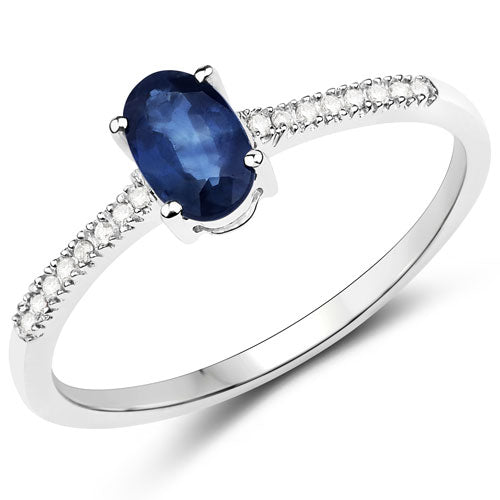0.54 Carat Genuine Blue Sapphire and White Diamond 14K White Gold Ring DestGlow