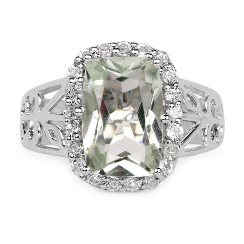 3.94 Carat Genuine Green Amethyst and White Topaz .925 Sterling Silver Ring by Bids.com