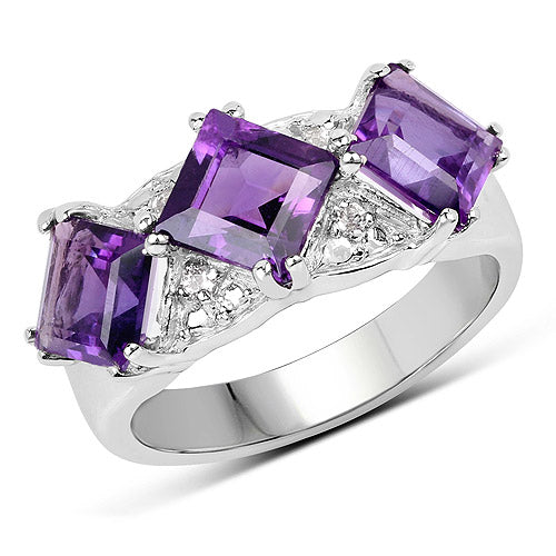 3.09 Carat Genuine Amethyst and White Topaz .925 Sterling Silver Ring by Bids.com