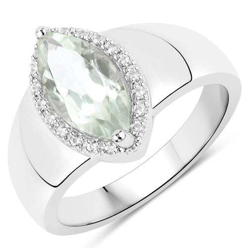 1.64 Carat Genuine Green Amethyst and White Topaz .925 Sterling Silver Ring by Bids.com