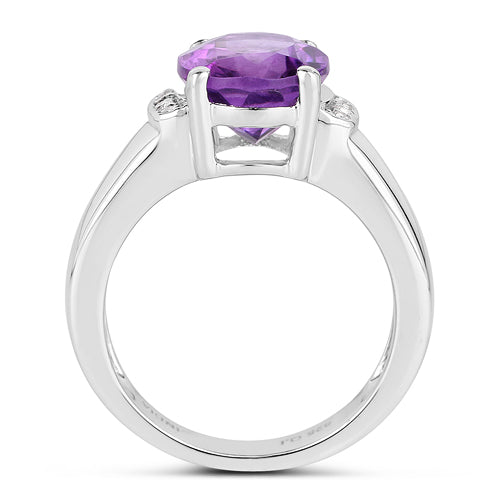 3.32 Carat Genuine Amethyst and White Topaz .925 Sterling Silver Ring DestGlow