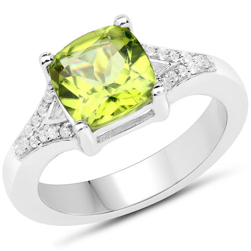 2.27 Carat Genuine Peridot and White Zircon .925 Sterling Silver Ring by Bids.com