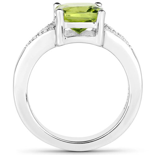 2.27 Carat Genuine Peridot and White Zircon .925 Sterling Silver Ring by Bids.com