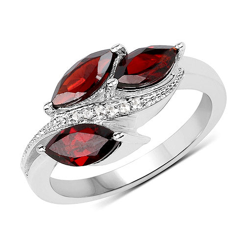 1.98 Carat Genuine Garnet and White Topaz .925 Sterling Silver Ring