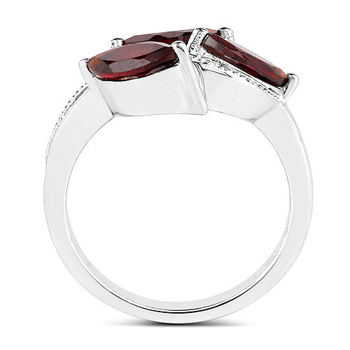 1.98 Carat Genuine Garnet and White Topaz .925 Sterling Silver Ring